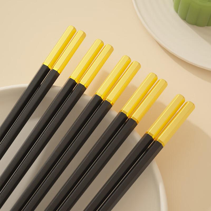 Ru Han Hexagonal Black Gold Alloy Chopsticks - Cartoon Style (10+ Pairs)