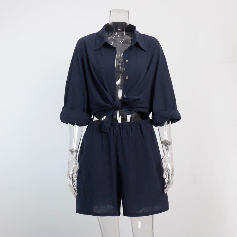 Loose Long Sleeved Shirt and Shorts Set Loose Long Sleeves Shirt Shorts Suit