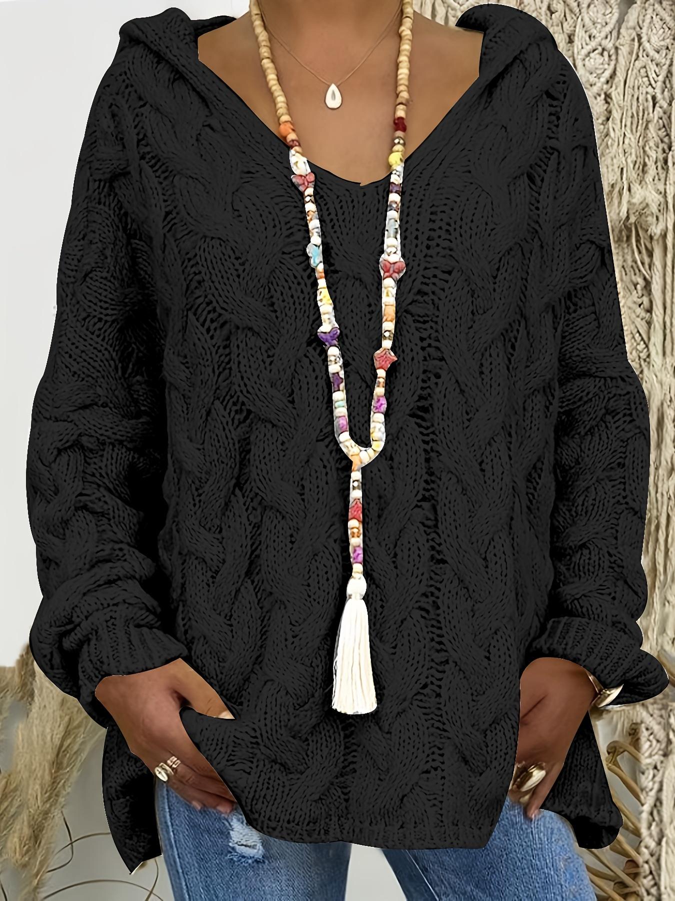 Rose Beauty A Plus Size Повседневный свитер, женский, однотонный, с капюшоном, длинным рукавом, V-образным вырезом, трикотажный пуловер, джемпер, топ 5XL чёрный