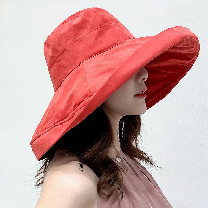 2025 Spring Summer Women's Bucket Hat Panamanian Four Seasons Fisherman Big Brim Hat Double-Sided Solid Color Sun Visor Cap