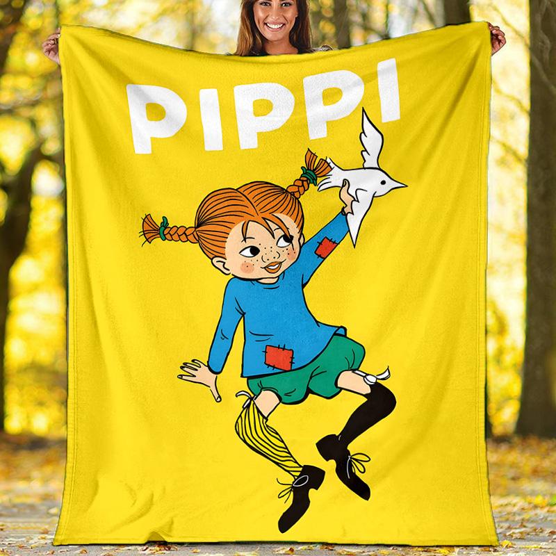 1pc Pippi Longstocking2 Theme Soft Flannel Throw Blanket - Digital Print, Polyester, Cozy for All Seasons, Perfect for Outdoor, and Travel