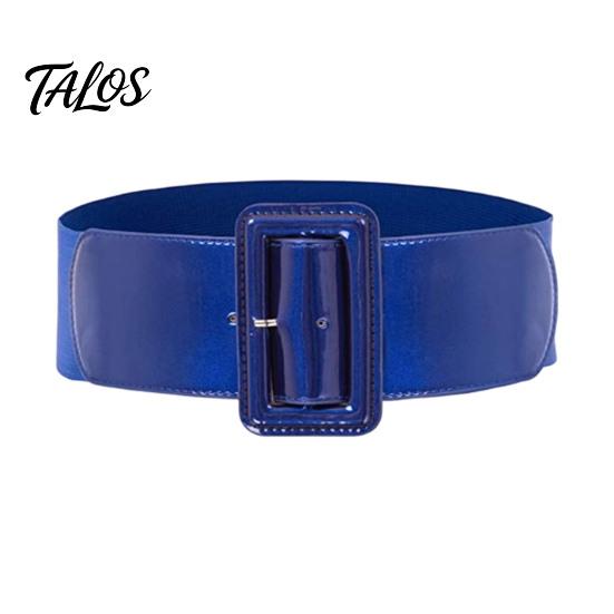 Vintage Style Elastic Waistband Adjustable Size Women Belt, Wide Faux Leather Square Buckle Belt with Buckle, Stretchy Dress Fashion Accessory