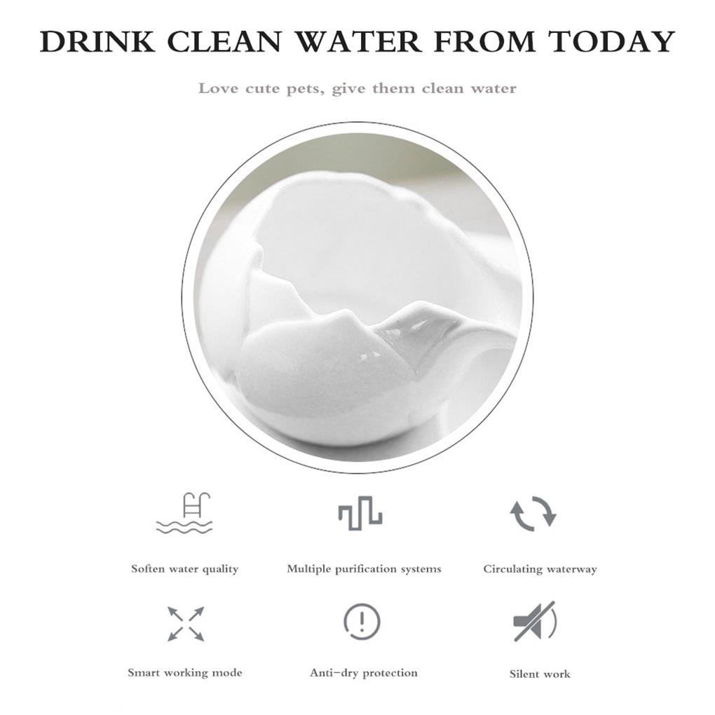 Ceramic Pet Water Fountain Portable Replacement Automatic Flower Shape Solid Color Pets Waterer Dispenser EU Plug