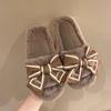 Fashion Casual Fluffy Slippers Women House Flats Elegant Love Bowknot Designer Shoes Ladies Indoor New Winter Fashion Platform Footwear