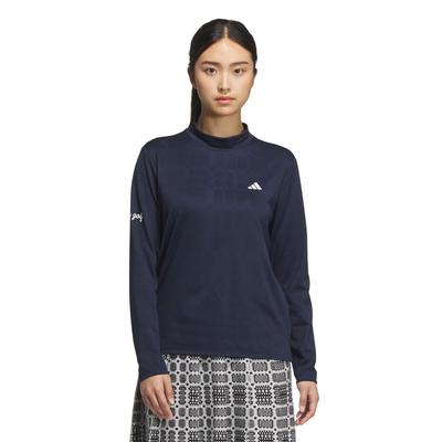 Adidas Golf Dames Seizoensgebonden Jacquard Lange Mouwen Mock Shirt in College Navy