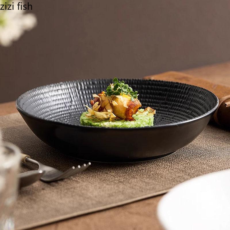 Einfarbiger tiefer Keramikteller mit Sternstromstruktur, Restaurant-Salatteller, dicker Suppenteller, Molekularküche, kreatives Geschirr