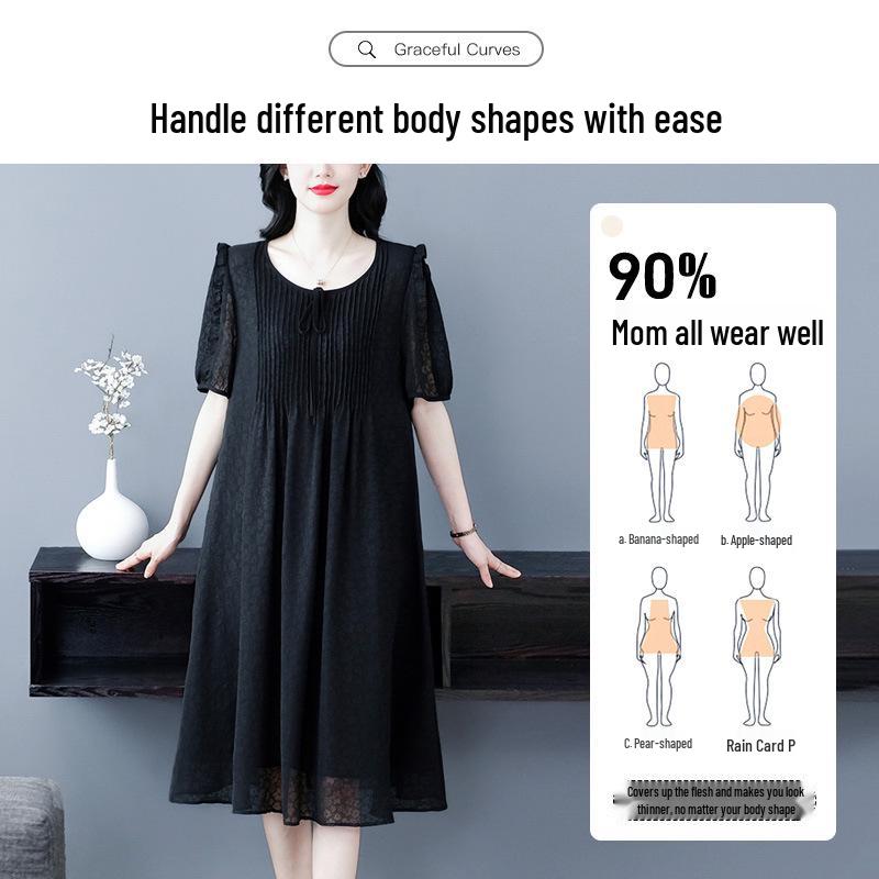 High-End Übergröße Chiffon Kurzarmkleid für Frauen mittleren Alters