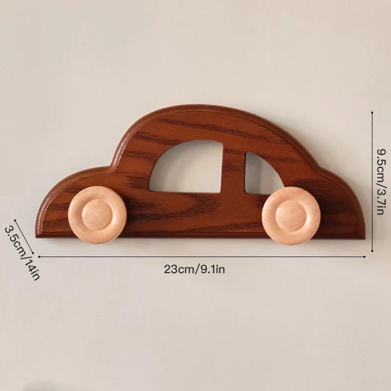 

Cute Car Hooks Solid Wood Decorative Double Hooks Key Holder Wall Mounted No Drill Coat Rack Entryway Storage Kids Room Decor