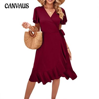 Summer Women's Skirt Sexy Cross V-neck Short-sleeved Lace-up Dress Irregular Tight Dress