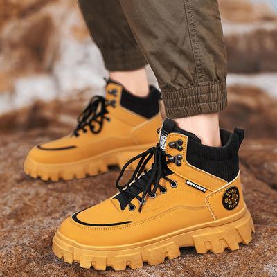 Sapatos masculinos outono antiderrapantes e resistentes ao desgaste trabalho ao ar livre cano alto sapatos de ferramenta ao ar livre amarelo novas botas esportivas Martin masculinas