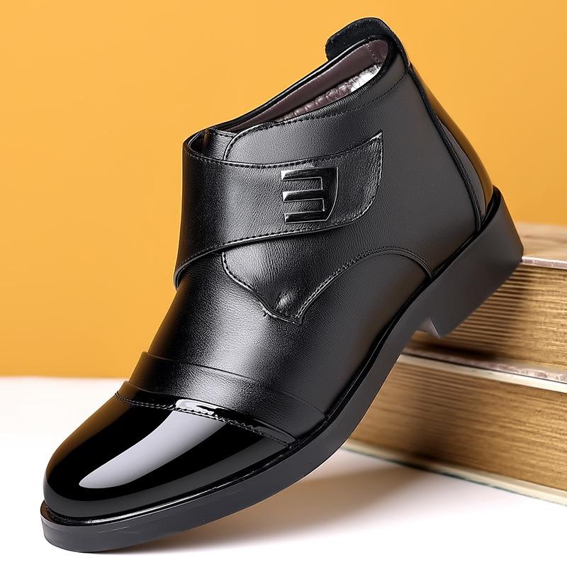 Men's High Top Genuine Cowhide Winter Snow Boots, Fleece Lined Thickened Warm Leather Cotton Shoes