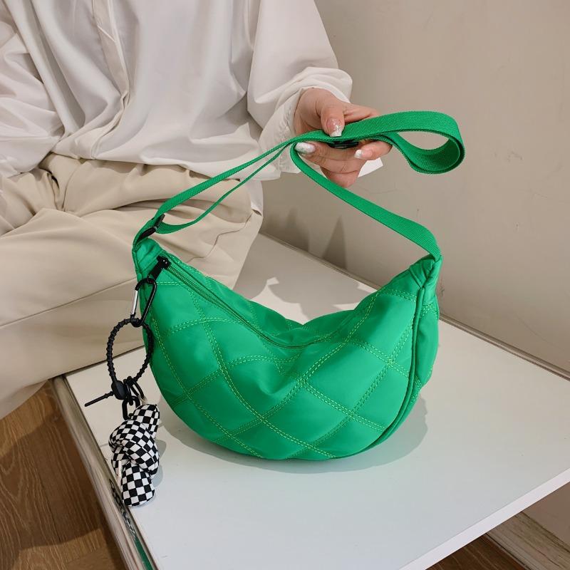 New Trendy Student Class Shoulder Bag Solid Color Simple Large Capacity Oblique Span Bag Women's Niche Rhombus Dumpling Bag