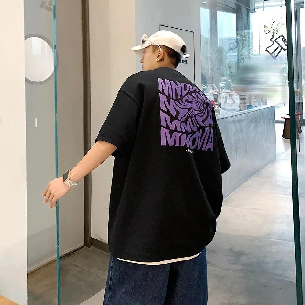 American 210GSM Printed T-shirts Men Oversized T-Shirt Summer Cotton Short Sleeve Tees Ins Male Top Streetwear Versatile Clothes