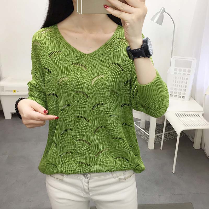 

Ажурная трикотажная блузка, трикотажный пуловер, женское базовое пальто, свитер, прозрачное платье, свободный крой с тонким свитером, милый XL зелёный