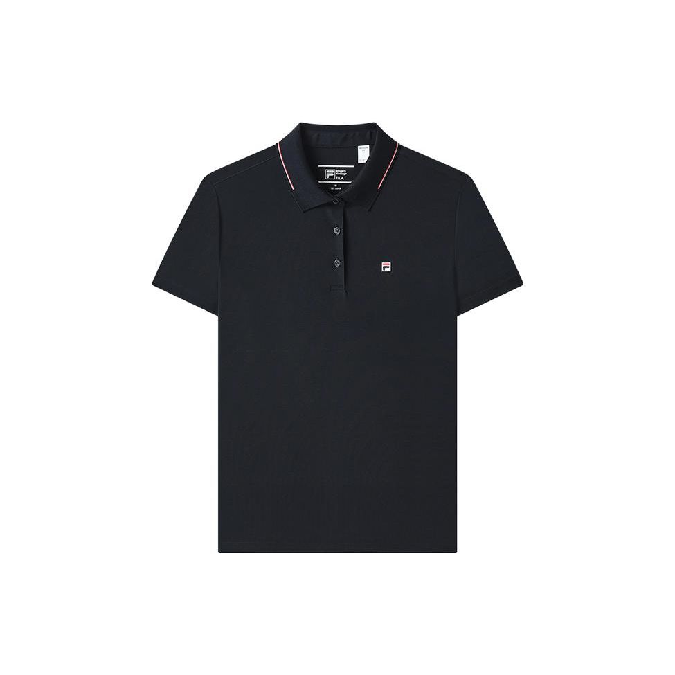Fila Fitted Casual Polo Shirt With Solid Color Logo Embroidery Women Tops Legendary-Blue F11W321101FNV
