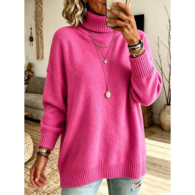 Womens Oversized High Neck Knit Sweater Soft Acrylic Pullover Fall Winter 2026