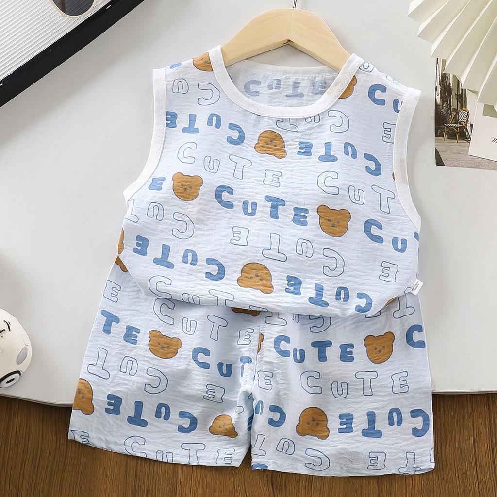Baby Cartoon Sleeveless Vest And Shorts Summer Set For Toddler Boys And Girls
