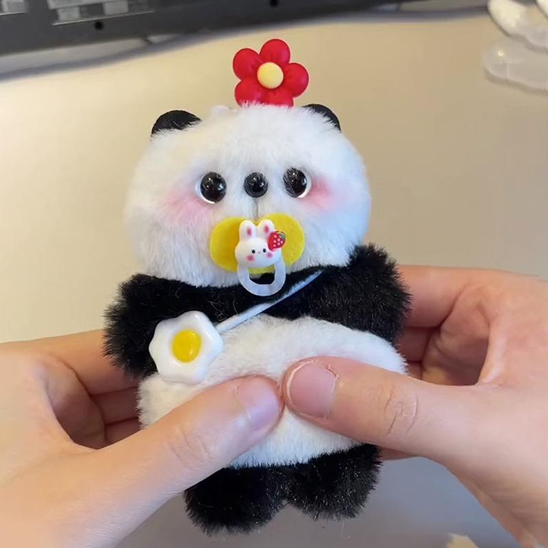 Handmade DIY Cute Panda Doll Pendant Plush Material Bag Squeaking Little Doll Birthday Gift