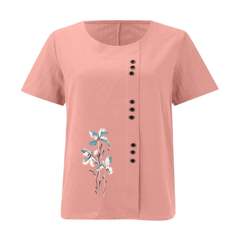 2025 Sommer Retro Übergröße Lässig Locker Baumwolle Leinen Kurzarm Pullover T-Shirt für Damen