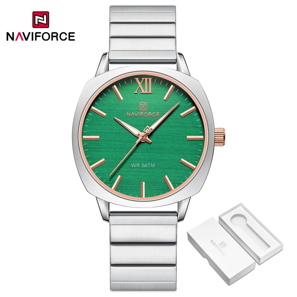 

Naviforce Женские часы Модные элегантные водонепроницаемые часы из нержавеющей стали Часы из розового золота зелёный