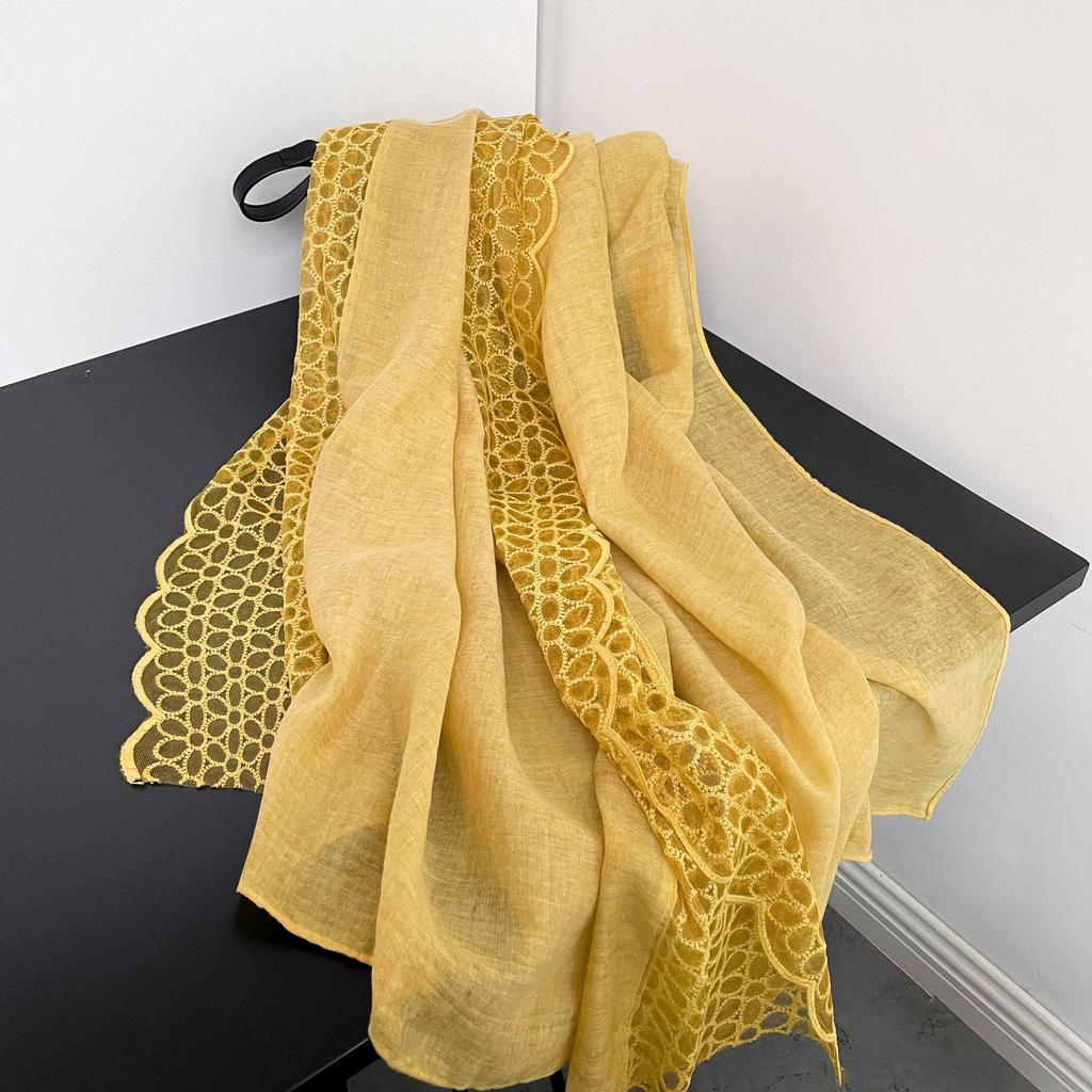 New Linen Lace Cotton Linen Thin Scarf for Women's Literary Versatile Shawl Scarf Silk Scarf Solid Color Scarf