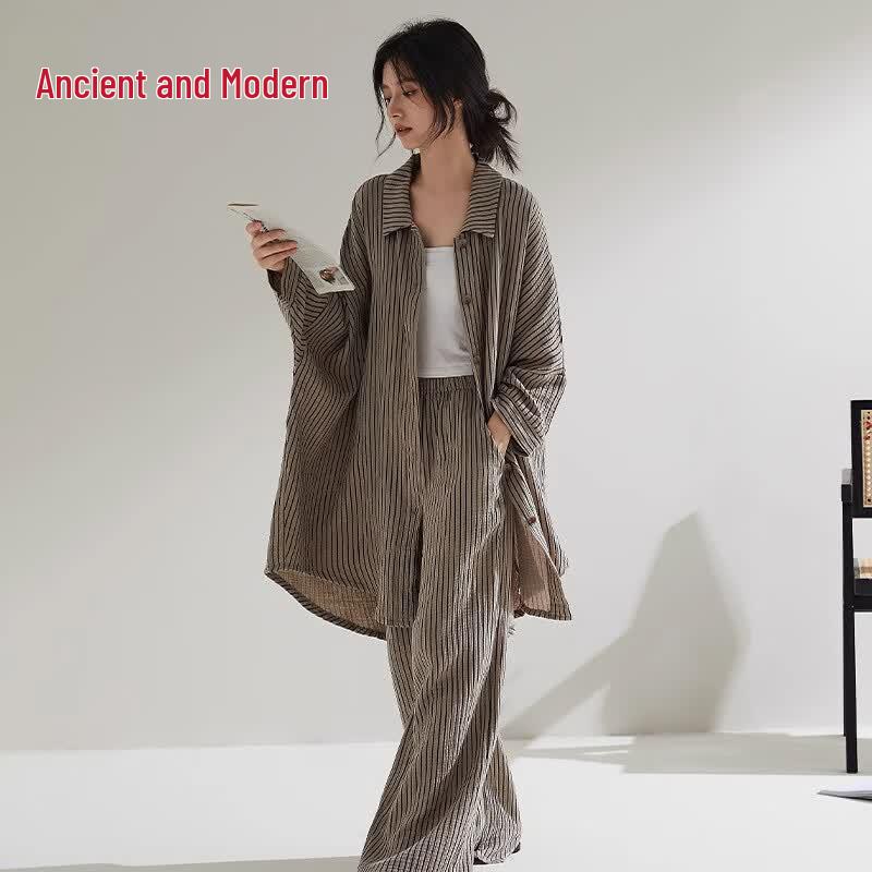 GUJIN Women s 100% Cotton Seersucker Pajama  Lounge Set L (Recommended 99-143 lbs)
