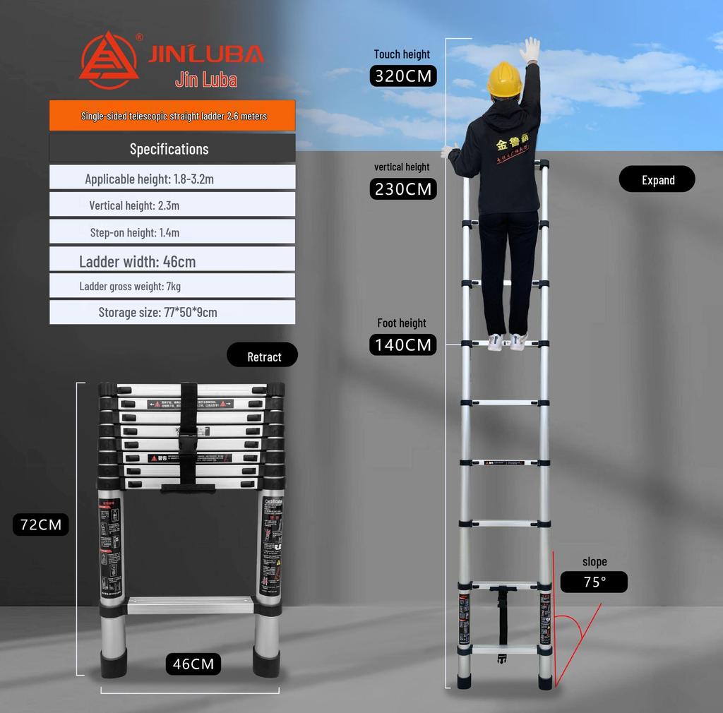 Jinluba Aluminum Telescopic A-Frame Ladder - Thickened, Stainless Steel, Bamboo Joint, for Household & Engineering Use