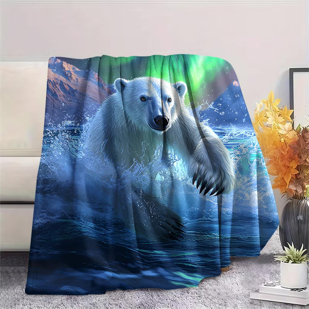 Polar Bear Print Flannel Blanket, High quality Comfortable for All Seasons, Home Decor, Warmth and Comfort, Perfect for Christmas Gifts
