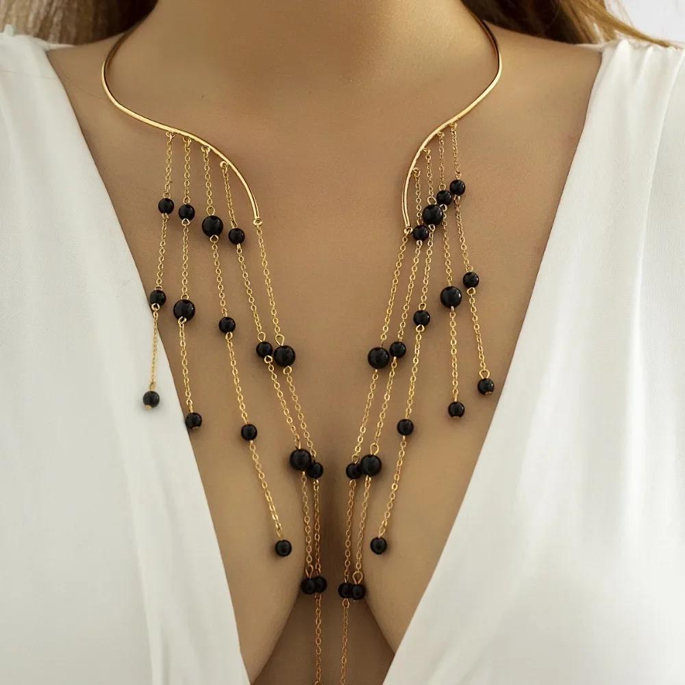 Fashion Diamond Studded Chest Chain Jewelry Sexy Body Chain Tassel Necklace Bikini Chest Chain Women Gifts