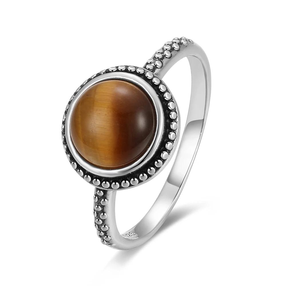 Pierścionek ze srebra sterlingowego z czarnym onykssem Vintage Prosty minimalistyczny styl Okrągły kształt Kamień naturalny Czarny pierścionek Biżuteria dla kobiet