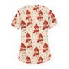 Women's Christmas Print V-Neck Short Sleeve Work Shirt with Pockets Caregiver Uniform Top