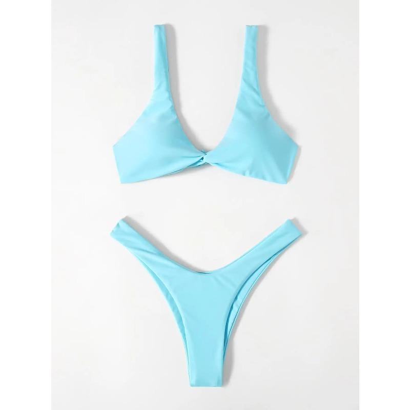 Solid Tie Sexy Bikini 2026 Padded Bra High Leg Bandage Push Up Bikini Set Brazilian Swimsuit Women Swimwear