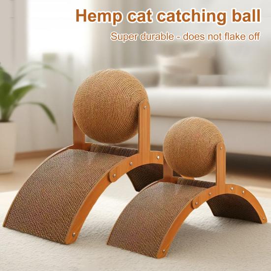 Katzenkratzbogen und Ball Interaktiver Katzenkratzball Gebogener Kratzpad mit Holzrahmen Gebogener Kratzer für Katzen zum Spielen, Strecken und