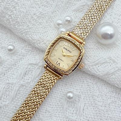 Nové Módní Dámské Křemenné Hodinky ve Vintage Stylu se Zlatým Ciferníkem Elegantní Vynikající Nerezové Náramkové Hodinky Dámské Hodinky Reloj Mujer