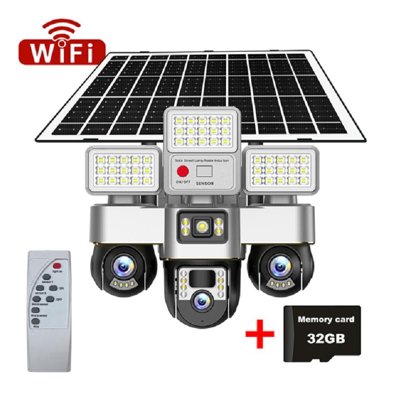 15MP Solar Security Camera – LED Light, 3-Screen Display, 4G SIM, Wireless, Remote Control Via V380 App