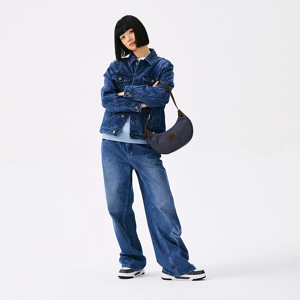 MLB New York Yankees FW25 Vintage Denim Minimalist Commuter Adjustable Shoulder Bag Unisex Bags Indigo 3ABQMV35N-50INS