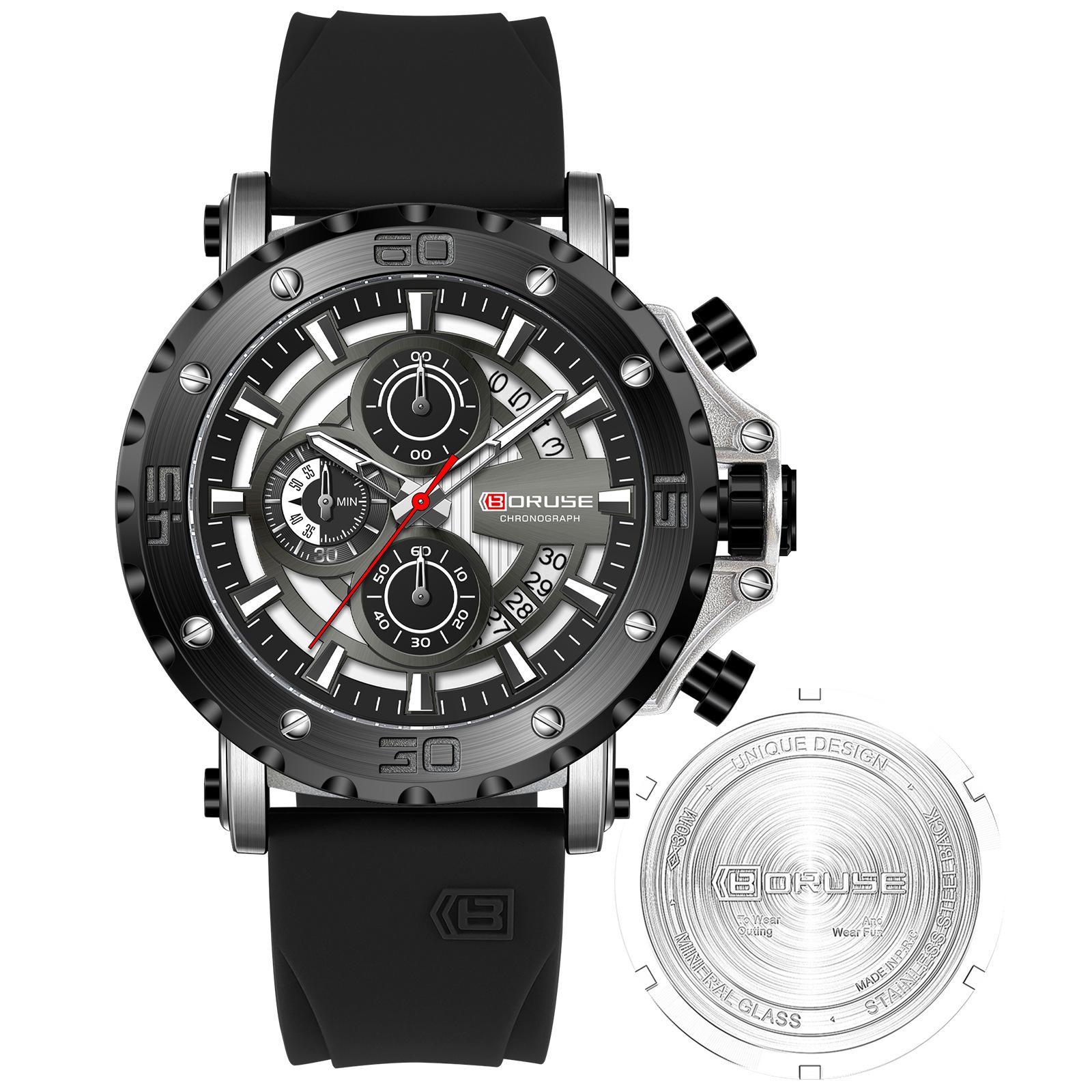 Boruse Men S Watch Sports Waterproof Luminous Silicone Calendar Quartz Watch Multifunctional Watch
