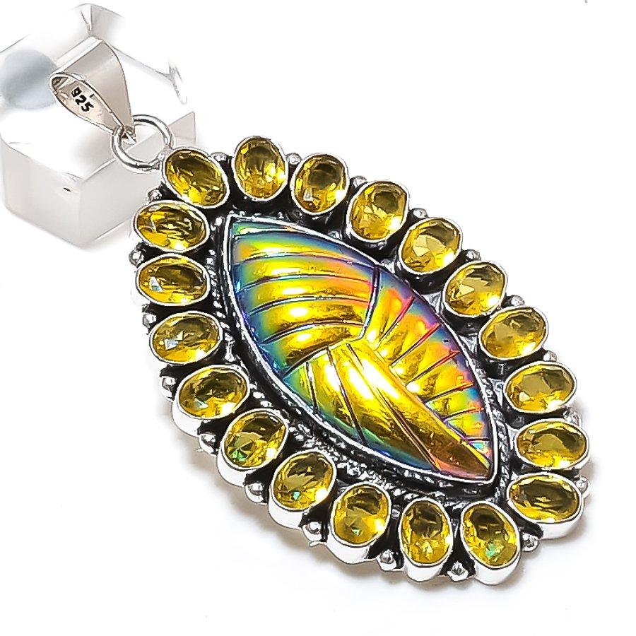 

Natural Titanium Shell, Citrine 925 Sterling Silver Jewelry Pendant 2.76 ETC-13777