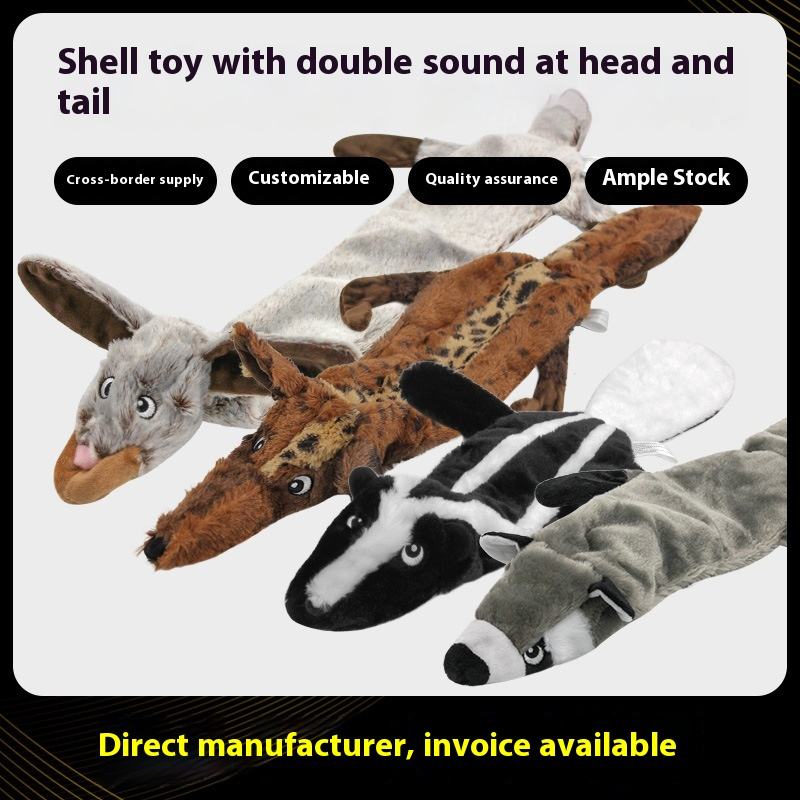 4 Pack Plush No Stuffing Double Squeaker Dog Toys