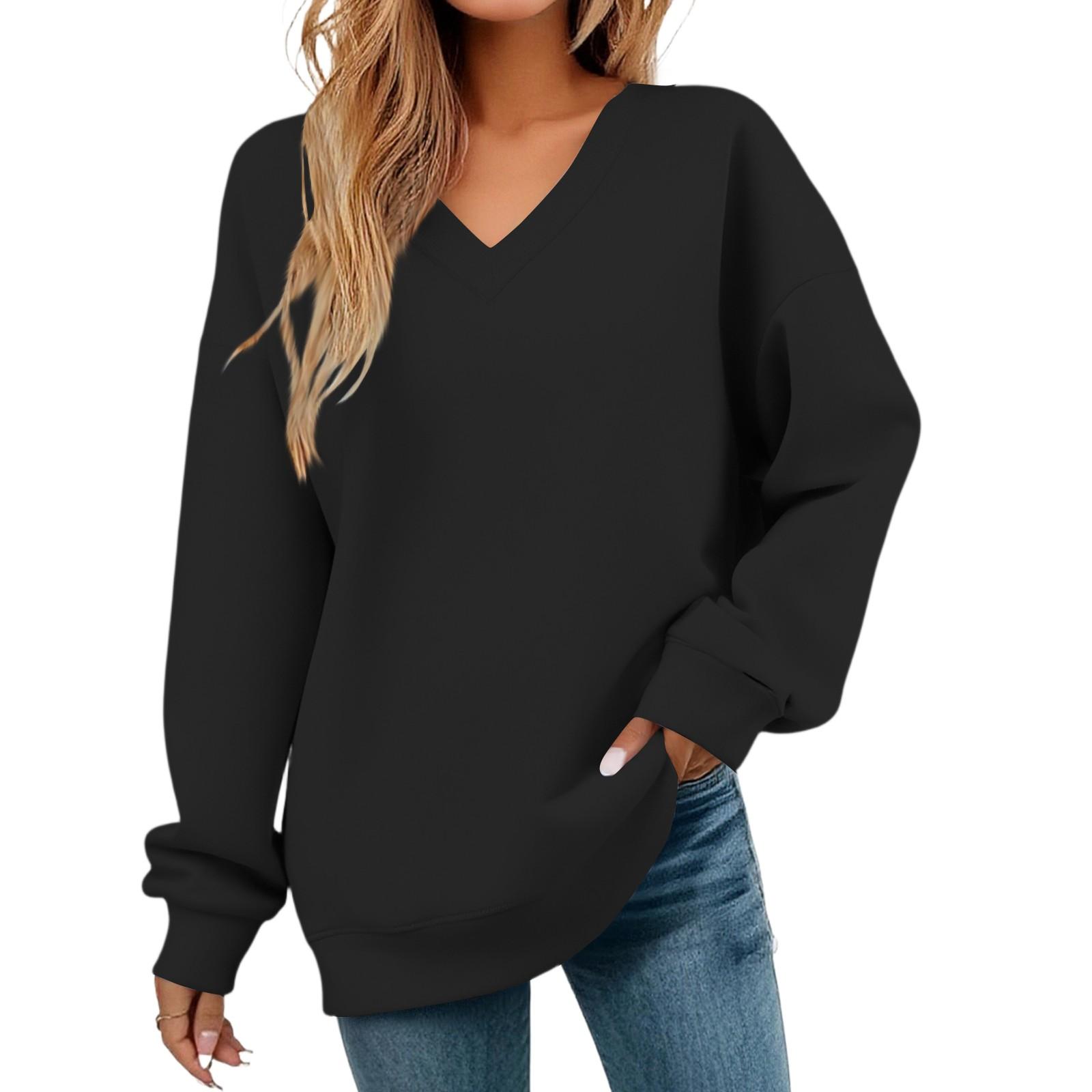 

Women s Casual Fashion V-neck Long-sleeved Sweatshirt L чорний