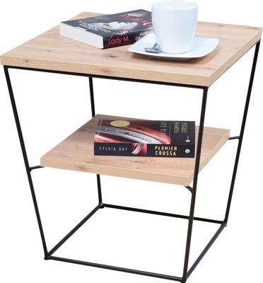 Wire Table V with Shelf Black Artisan Oak
