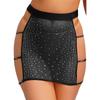 Womens Sparkly Rhinestone Mesh Miniskirt Elastic Waist Side Cutouts Bodycon Design See Through Club Skirt