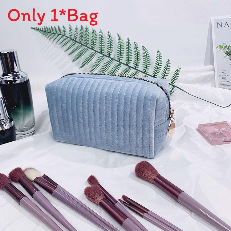 Borsa da Trucco a Strisce in Velluto Peluche con Cerniera per Viaggio e Uso Quotidiano Donna
