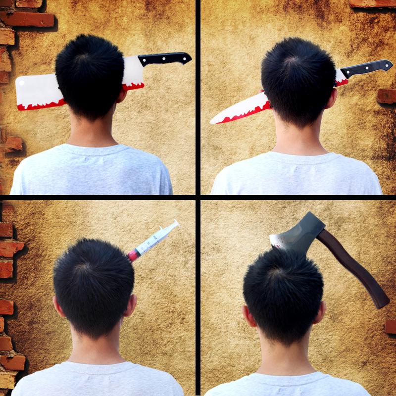 Halloween Cosplay Plastic Cleaver & Syringe Headband Set
