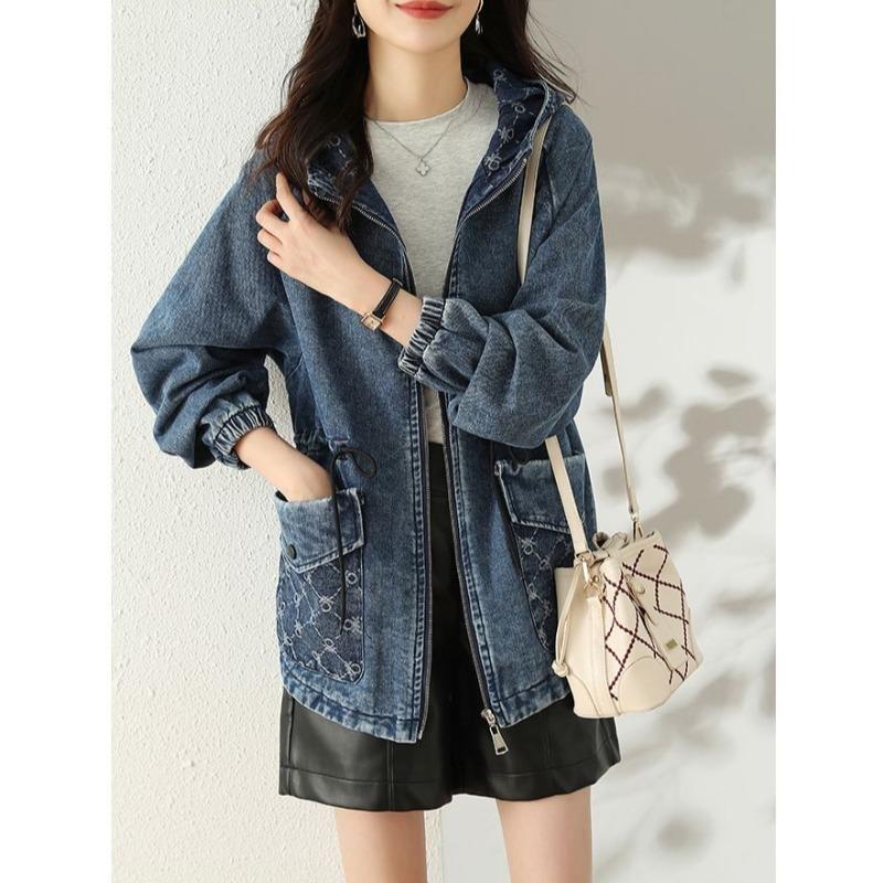 Korean Style Denim Jacket Women Loose Fit Spring Autumn Fashion Hooded Casual Coat