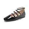 Fashion Flat Shoes for Women Retro French Black Mary Jane Shoes Square Toe Patent Leather Flat  Plus Size Women's Shoes 41-43