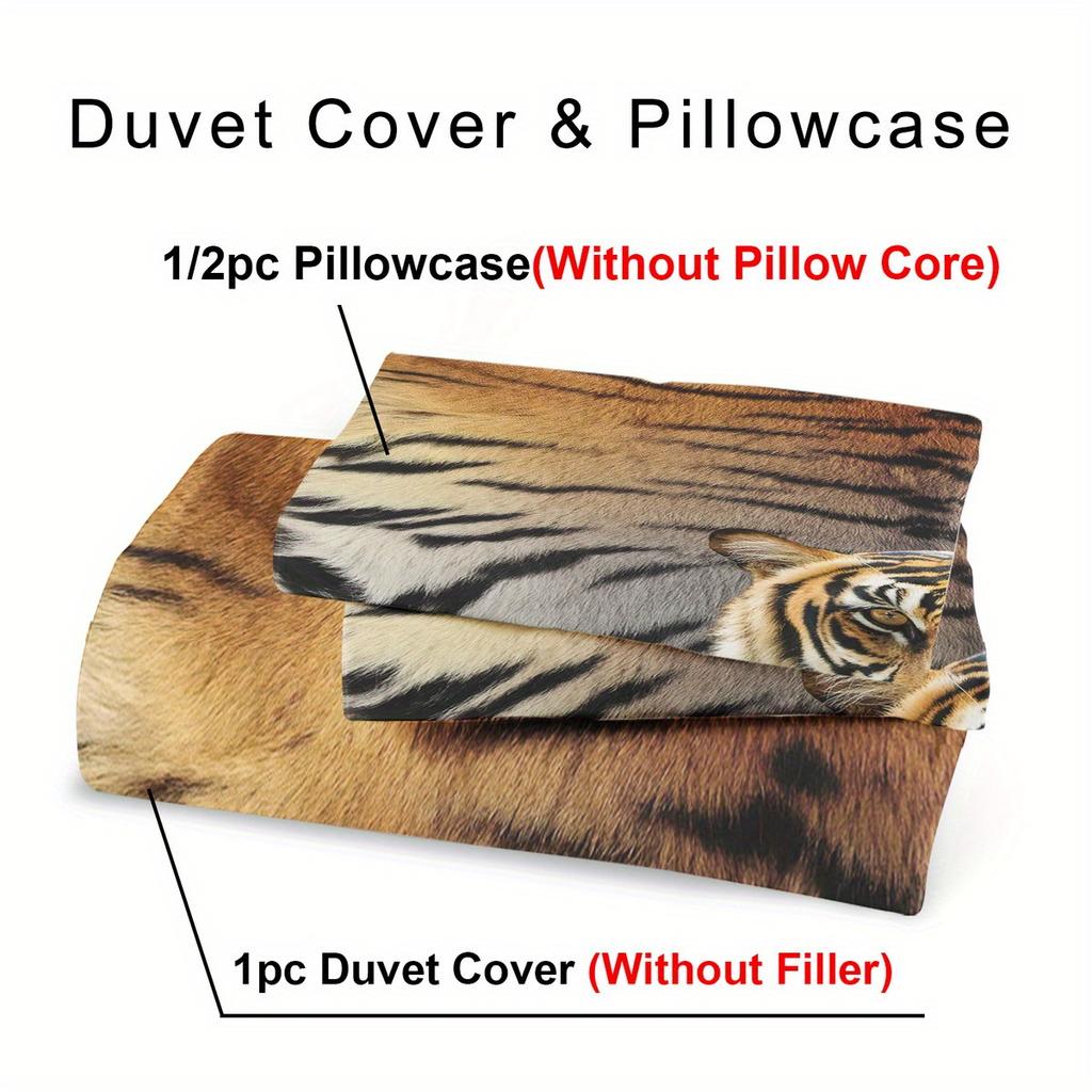 2/3pcs Duvet Cover Set, Soft and Comfortable, Tiger Duvet Cover Twin, Duvet Cover Set Twin Size Tiger, 3D Tiger Bedding Set