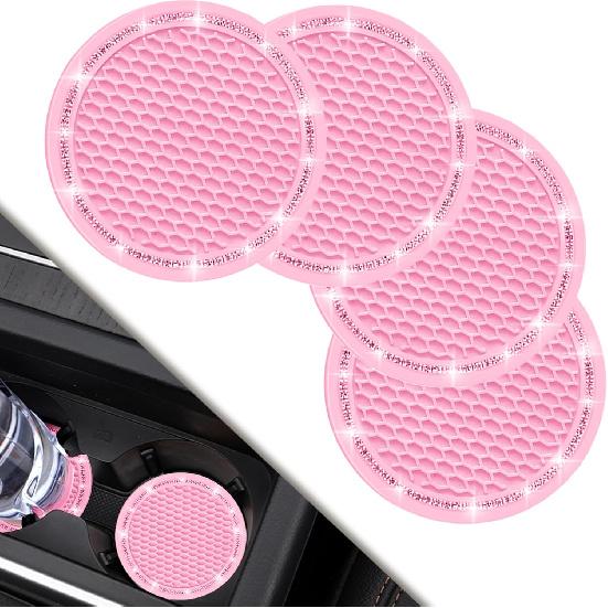 4 Pack Car Coasters, Universal Vehicle Bling Car Coaster, Cute Rhinestone Coaster for Cup Holders,Interior Accessories 2.75'' Silicone Anti Slip Car