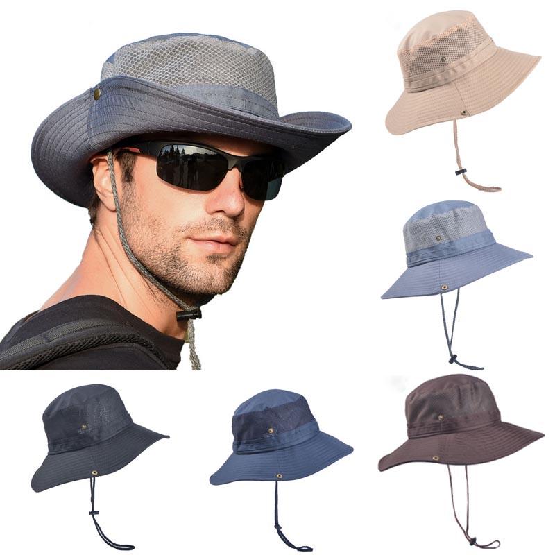 Fishing Outdoor Men Hiking Folding Solid Sun Protection Button Brim Hat Bucket