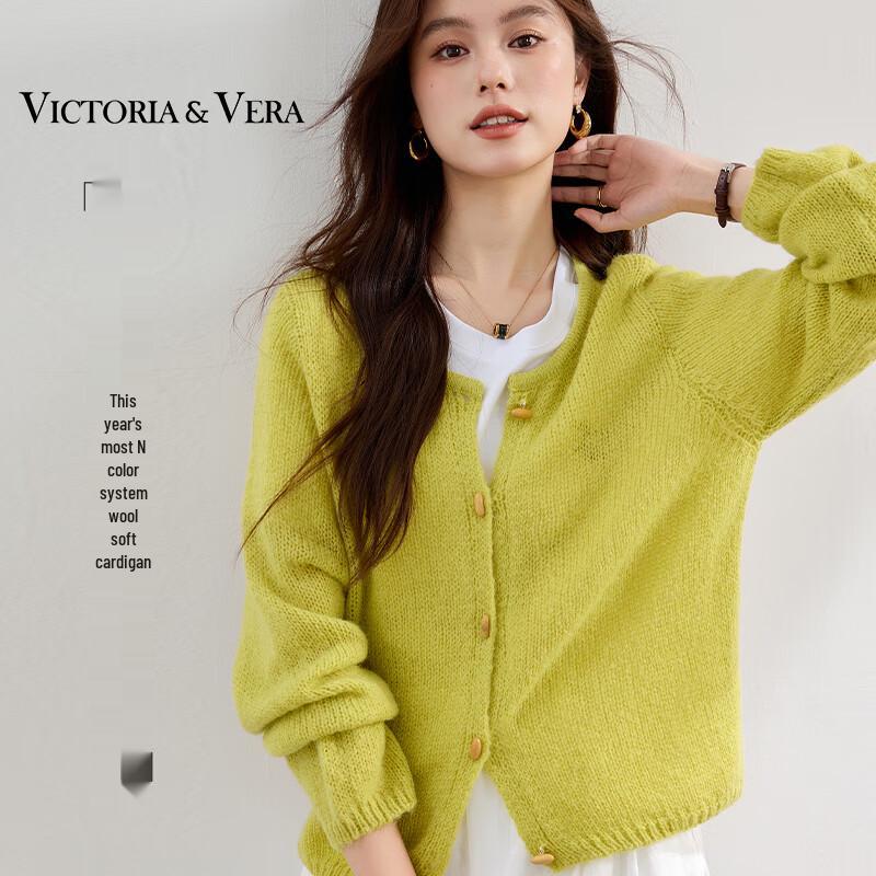 

VICTORIA&VERA Women s Dopamine Wool Blend Knit Cardigan L
